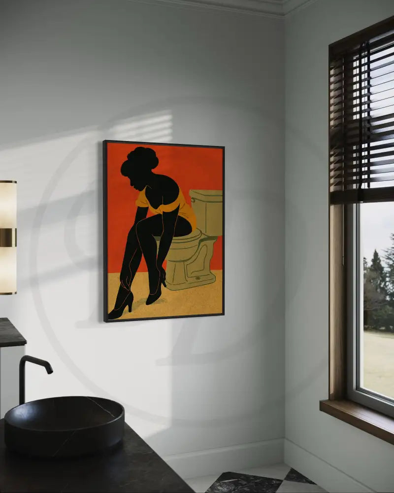Toilet scene wall art with bold colors