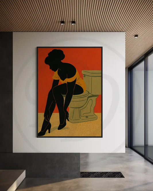 Retro Black woman art sitting on toilet