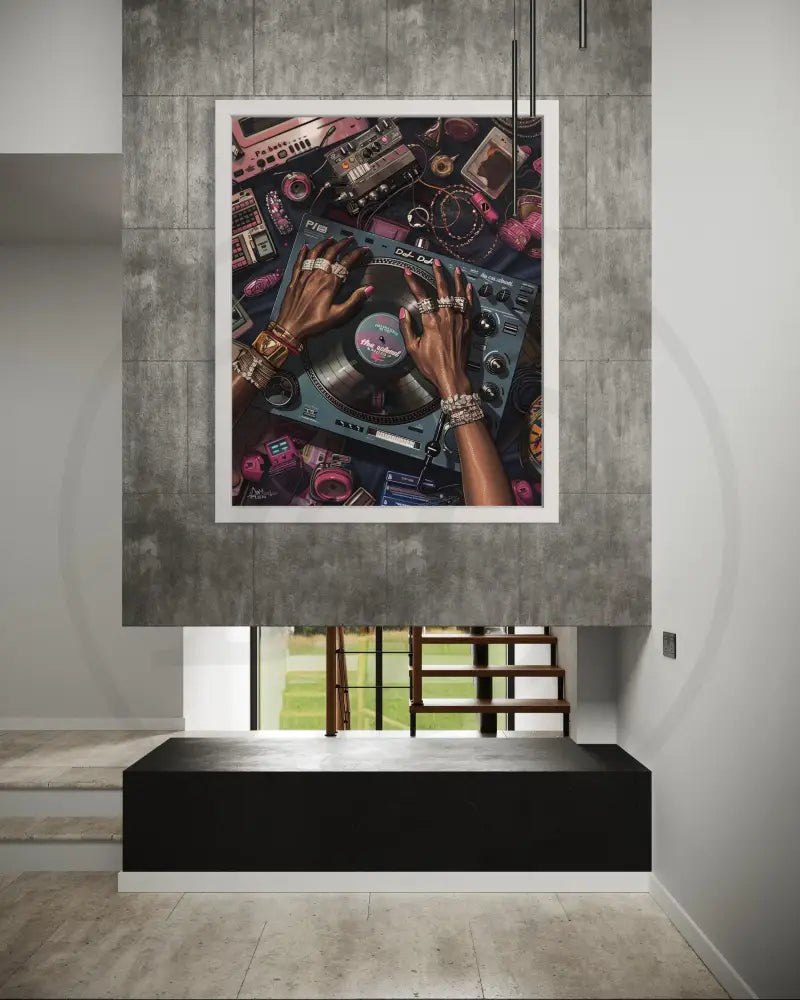 Afrocentric DJ wall art perfect for studios and creative spaces.
