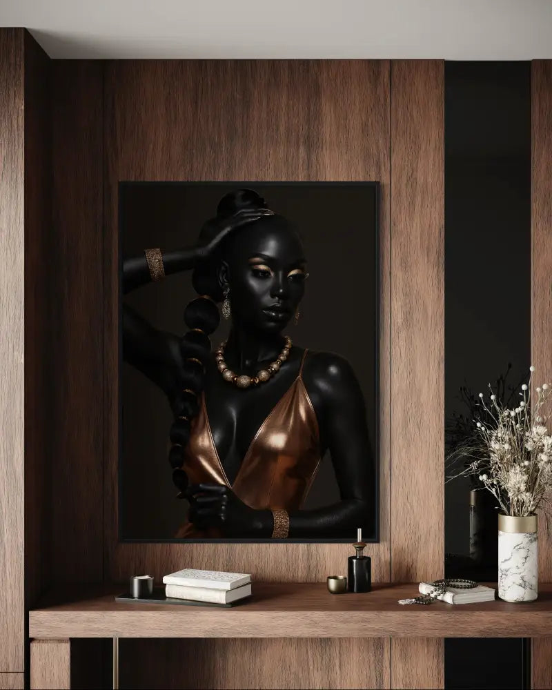 Luxury fashion wall art with copper satin dress