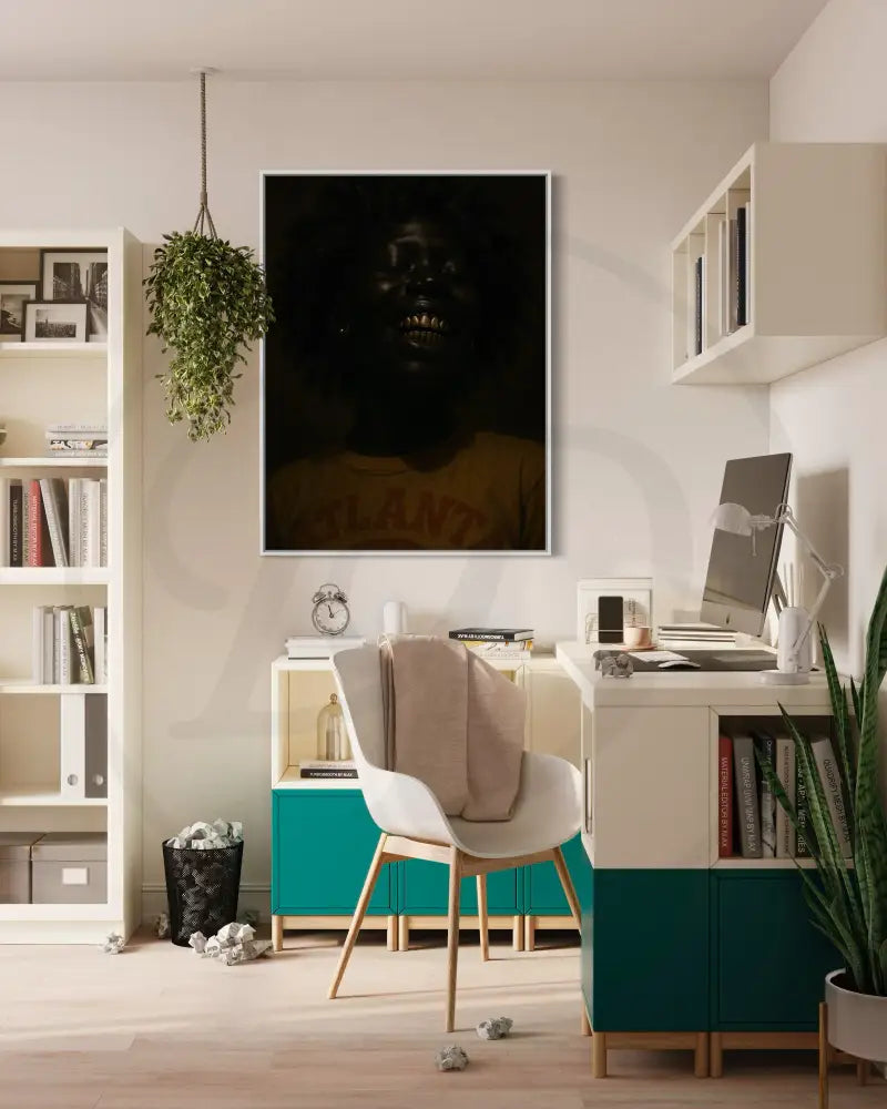 Black woman with deep ebony skin in wall art