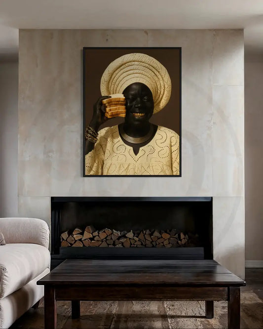 Afrocentric portrait with gold grillz and jewelry
