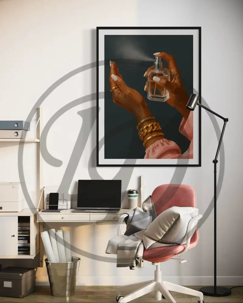 Afrocentric wall décor featuring gold jewelry on Black hands