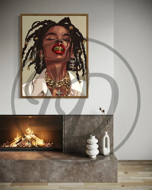 Printable bold Black woman portrait celebrating urban style and confidence.