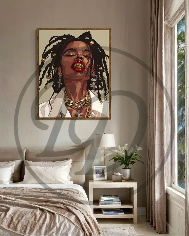 Minimalist urban Afrocentric portrait digital art for stylish home décor.