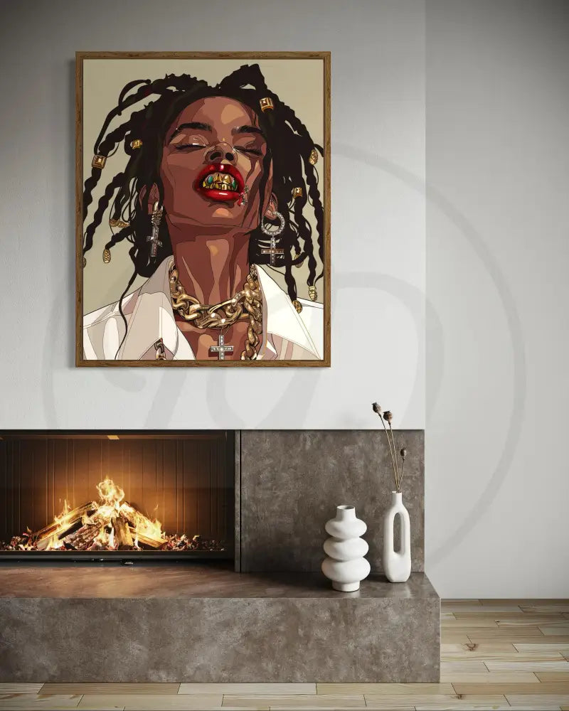 Printable bold Black woman portrait celebrating urban style and confidence.