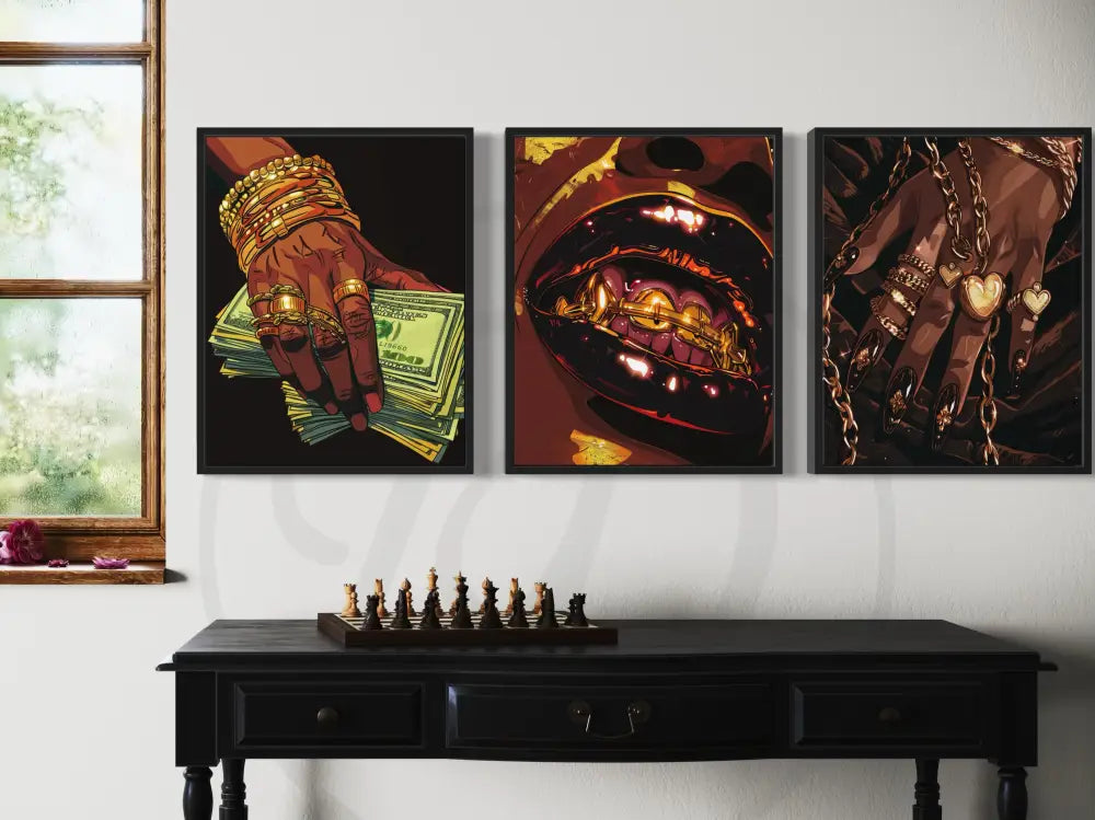 Modern street culture wall décor digital prints for luxury interiors.