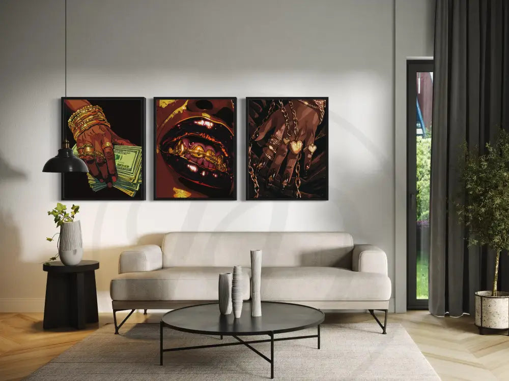 3-piece modern Afro-urban printable wall art set for bold home décor.