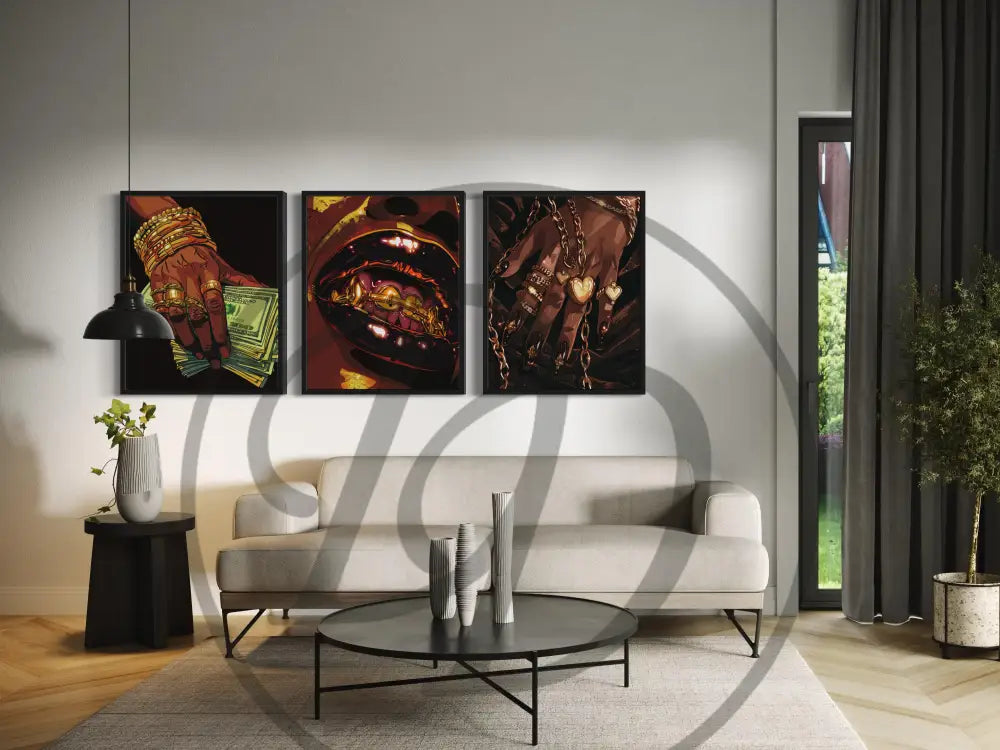 3-piece modern Afro-urban printable wall art set for bold home décor.