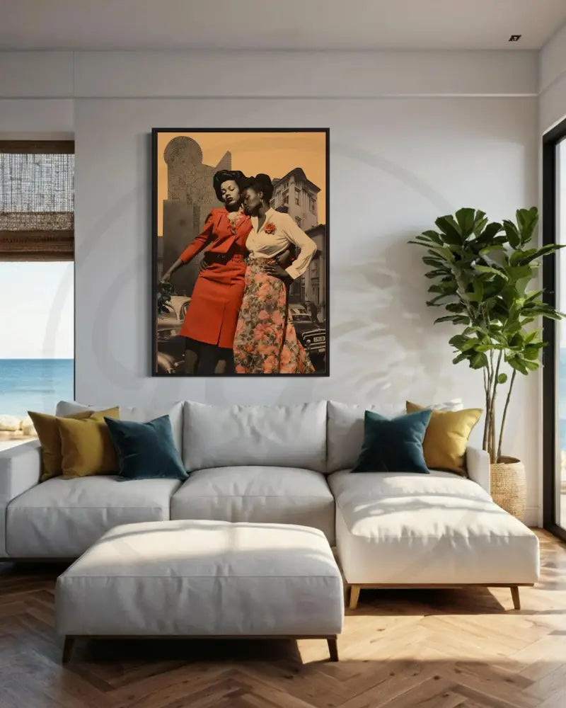 Afrocentric friendship digital art perfect for living rooms and hallways.