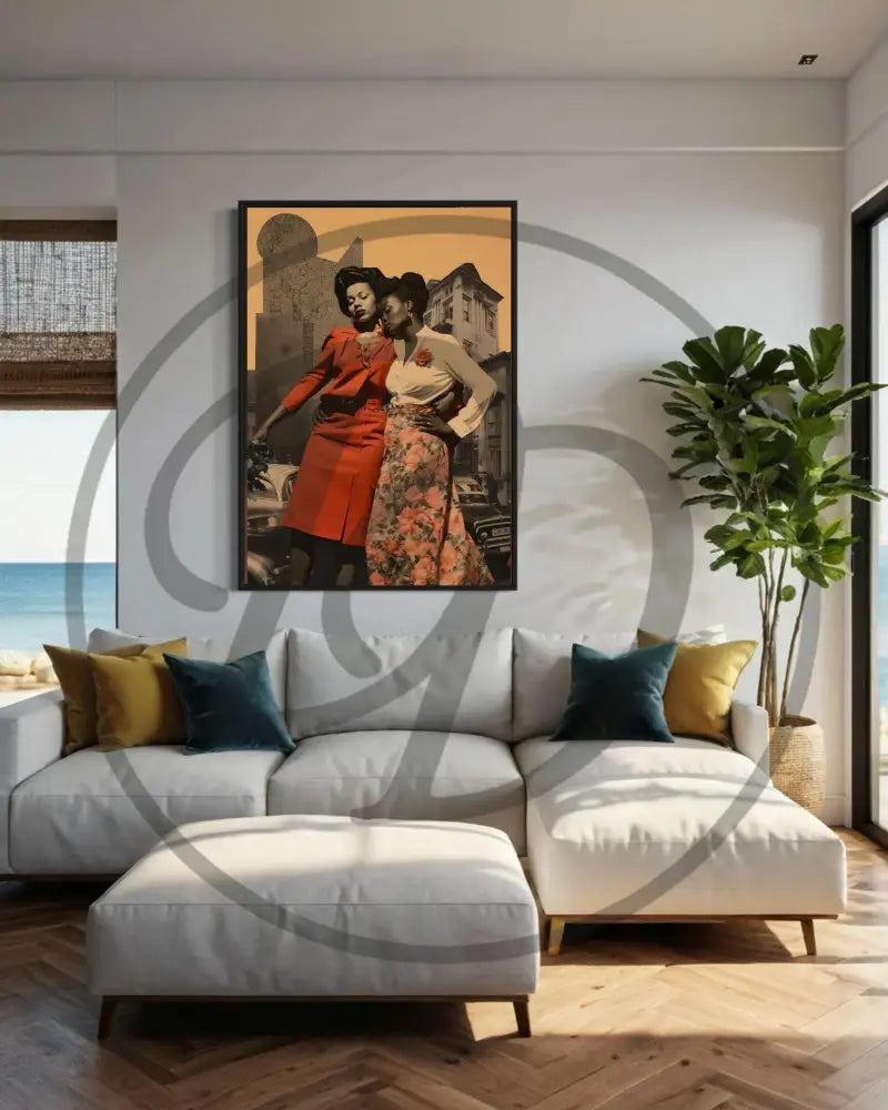 Afrocentric friendship digital art perfect for living rooms and hallways.