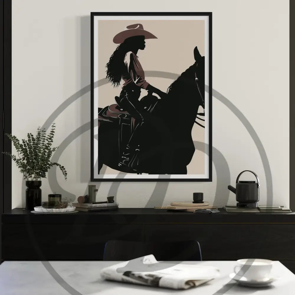 Printable rustic Afrocentric art of Black cowboy in wide-brimmed hat.