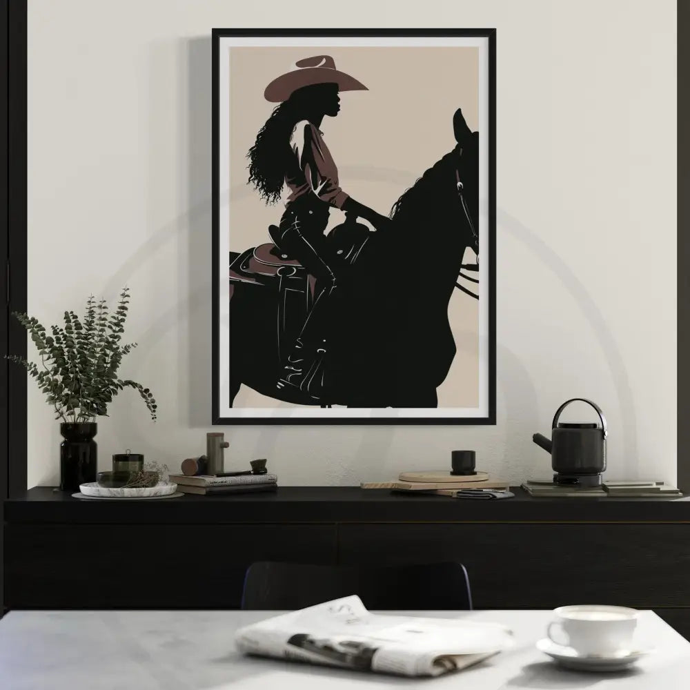 Printable rustic Afrocentric art of Black cowboy in wide-brimmed hat.